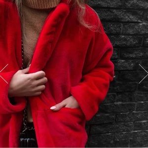 Brand New Red Faux Fur Coat